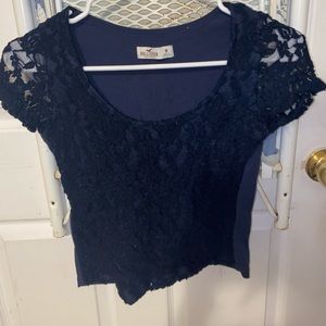 M Hollister Navy Floral Lace Top